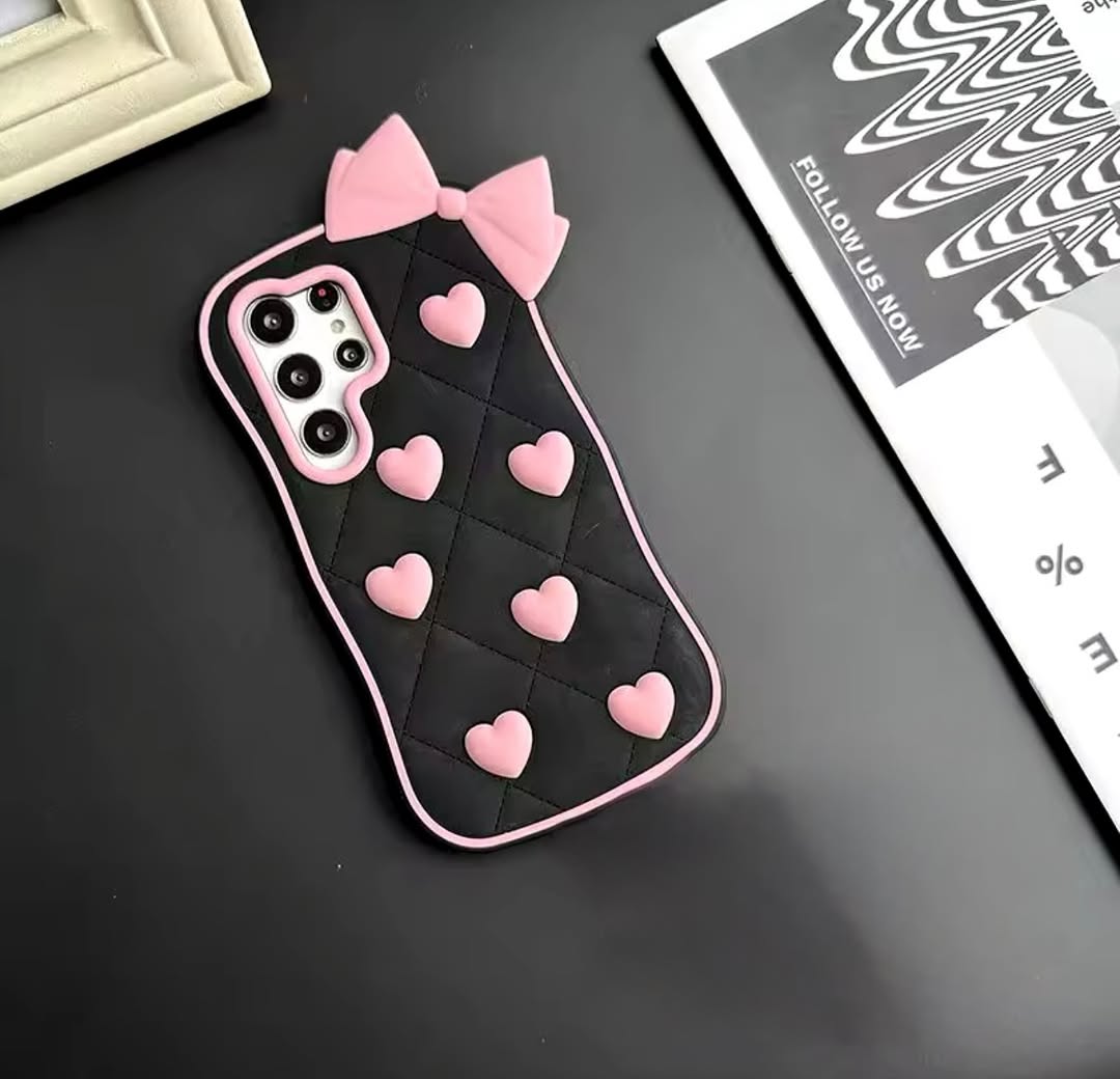 Cute Black Love Bow Soft Silicone 3d Phone Case for Samsung