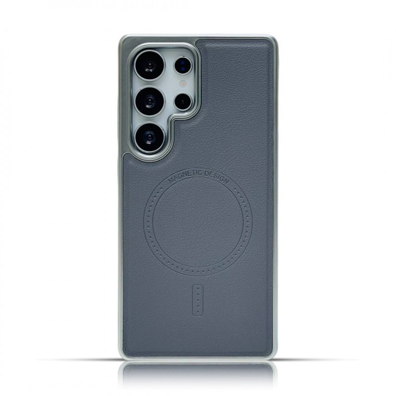 Luxury Business Plating Frame Leather Magnetic Wireless Charger Case For Samsung