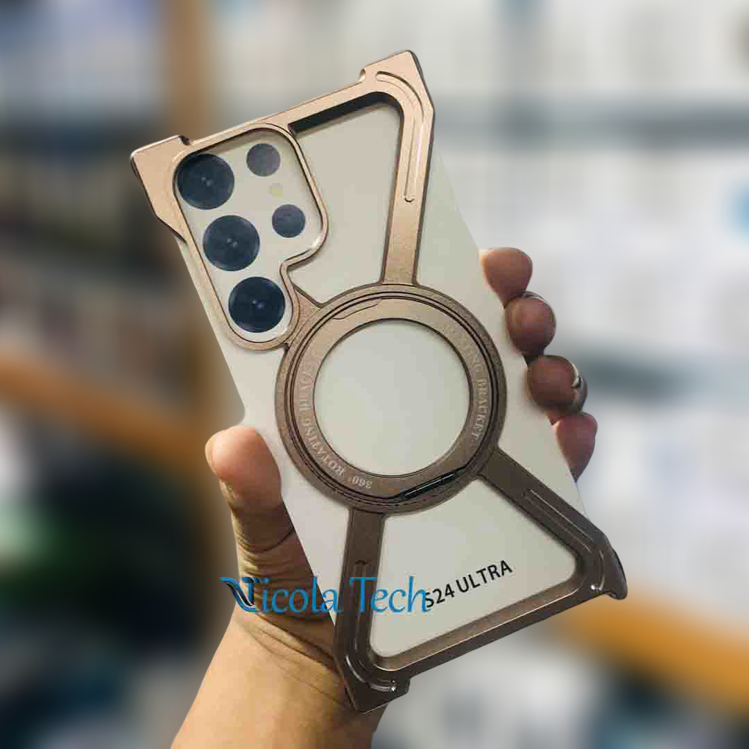 Frameless Metal Frame Phone Case for Samsung Galaxy S25 Ultra S24 Ultra Magnetic Ring Stand Holder Shockproof Bumper Armor Cover